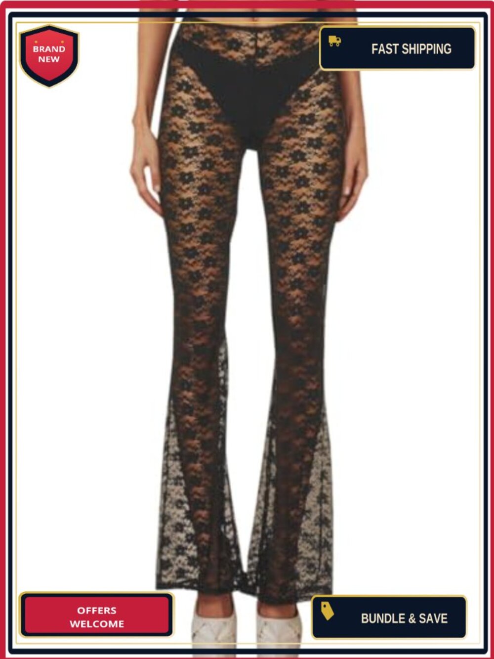 Floral Lace Bell Bottom Sheer Mesh Cover Up Pants